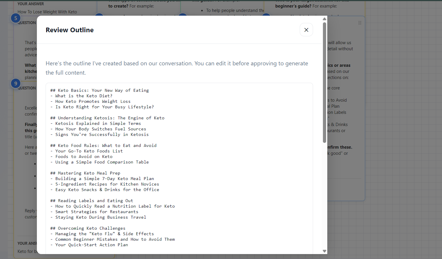 Outline review screen